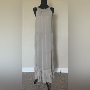 Trinhnology Bohemian Elegant Beige Khaki Ruffle Halter Neck Tie Dress Size S